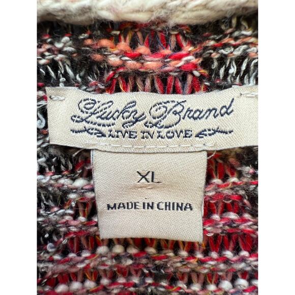 Lucky Brand Multicolor Chevron Fringe Open Front Cardigan Sweater XL - Picture 3 of 5